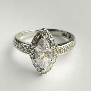 New Sterling Silver Marquise cut CZ Ring with Halo size 6